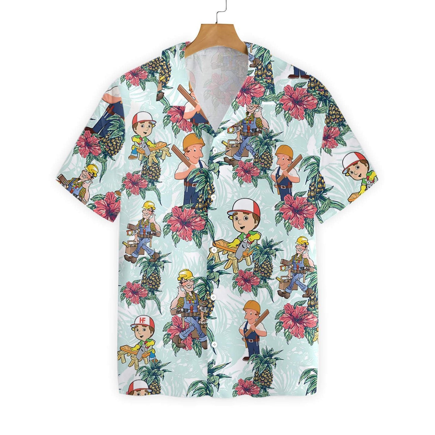 Carpenter Pineapple Pattern Blue Background Hawaiian Shirt, Hawaiian For Gift