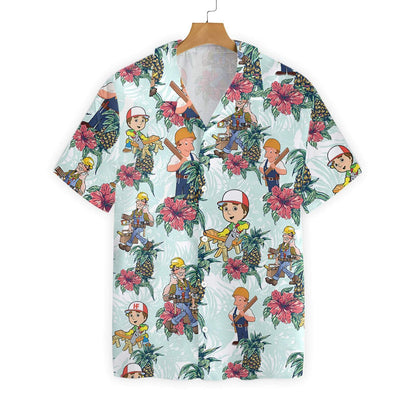 Carpenter Pineapple Pattern Blue Background Hawaiian Shirt, Hawaiian For Gift