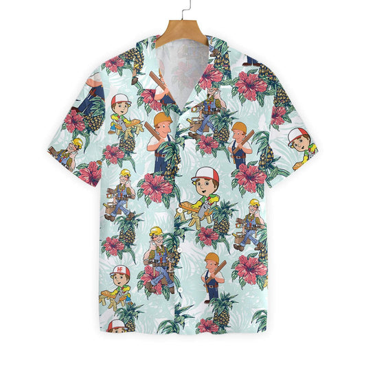 Carpenter Pineapple Pattern Blue Background Hawaiian Shirt, Hawaiian For Gift