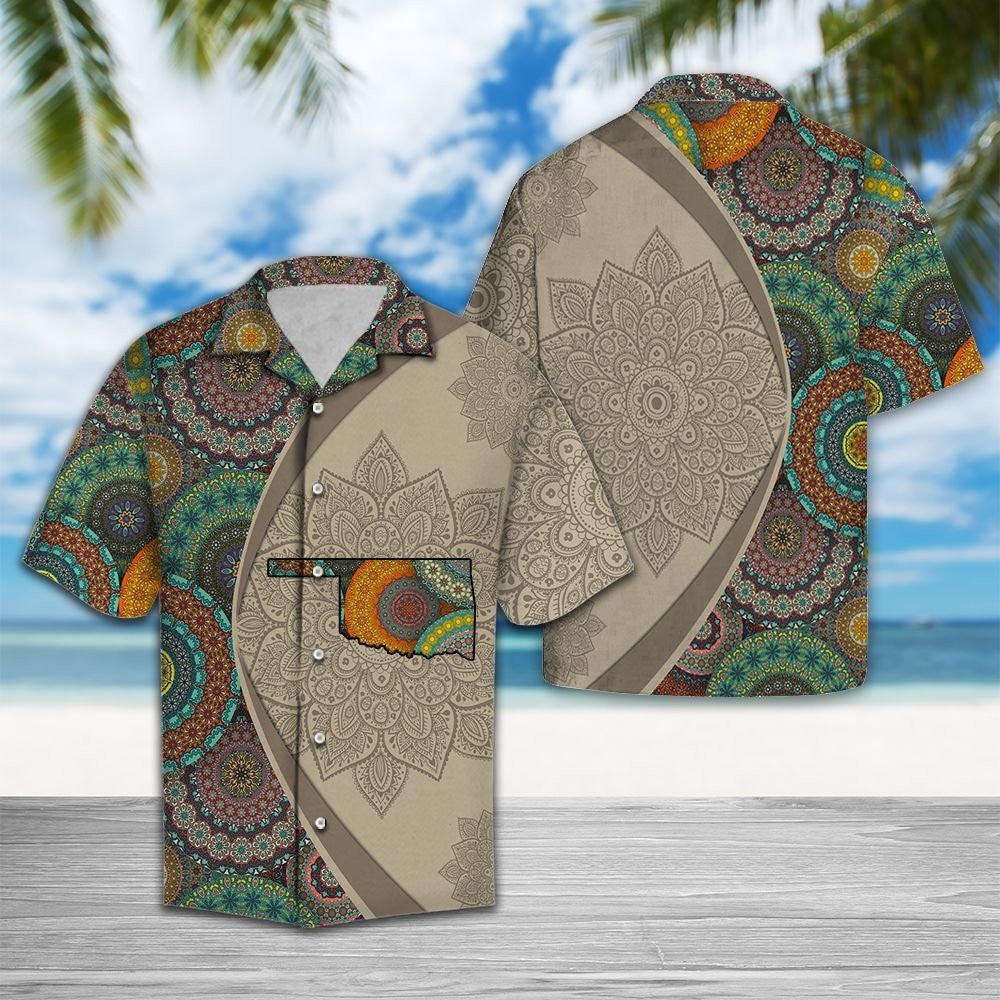 Awesome Oklahoma Mandala Flower Patchwork Pattern Hawaiian Shirt, Hawaiian Shirt Gift, Christmas Gift