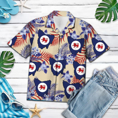 Tasmania Flag Symbol With Hibiscus And Leaves Hawaiian Shirt, Hawaiian Shirt Gift, Christmas Gift