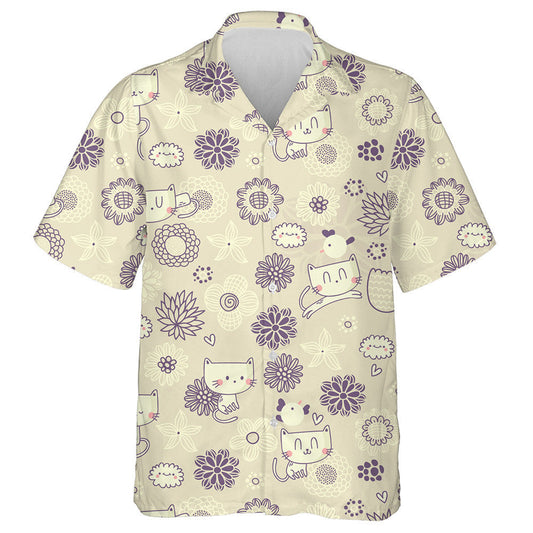 Floral With Funny Cats And Birds Hawaiian Shirt,Hawaiian Shirt Gift, Christmas Gift