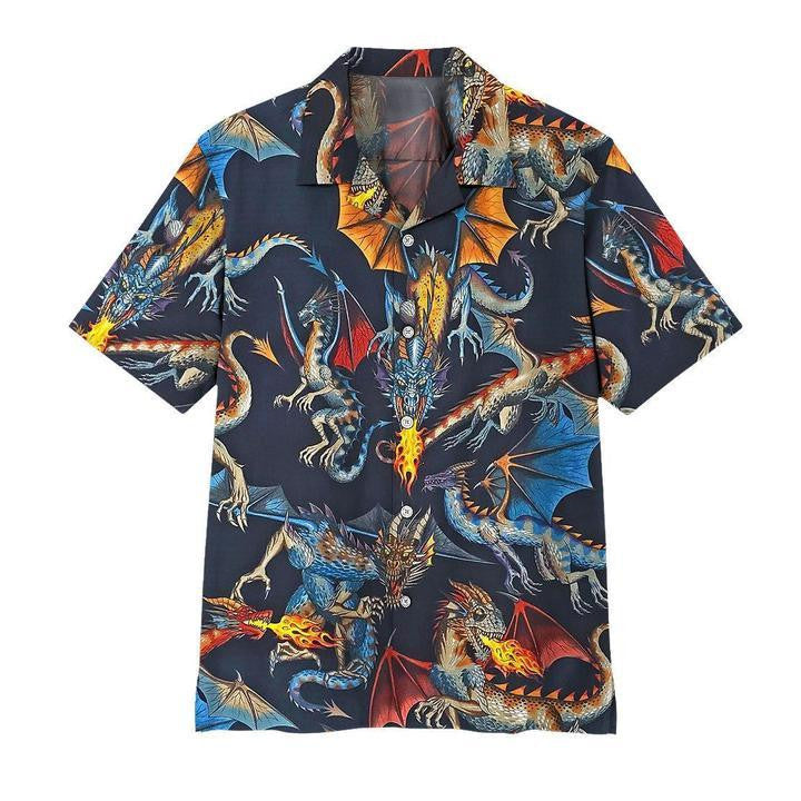 Impressive Fire Breathing Dragon Flying Design Hawaiian Shirt,Hawaiian Shirt Gift, Christmas Gift