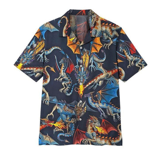 Impressive Fire Breathing Dragon Flying Design Hawaiian Shirt,Hawaiian Shirt Gift, Christmas Gift
