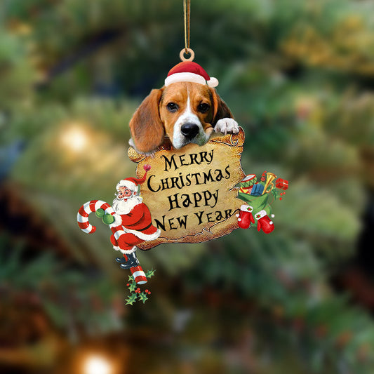 Beagle-Christams & New Year Two Sided Christmas Plastic Hanging Ornament, Christmas Ornament Gift, Christmas Gift, Christmas Decoration
