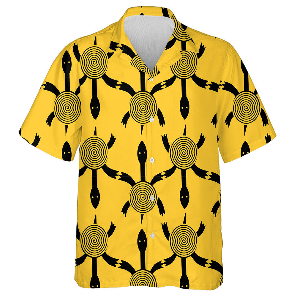 Cartoon Black Turtle On The Yellow Background Hawaiian Shirt, Hawaiian Shirt Gift, Christmas Gift