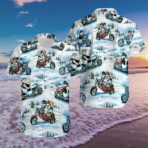 Funny Christmas Snowman Racing Design Hawaiian Shirt, Hawaiian Shirt Gift, Christmas Gift