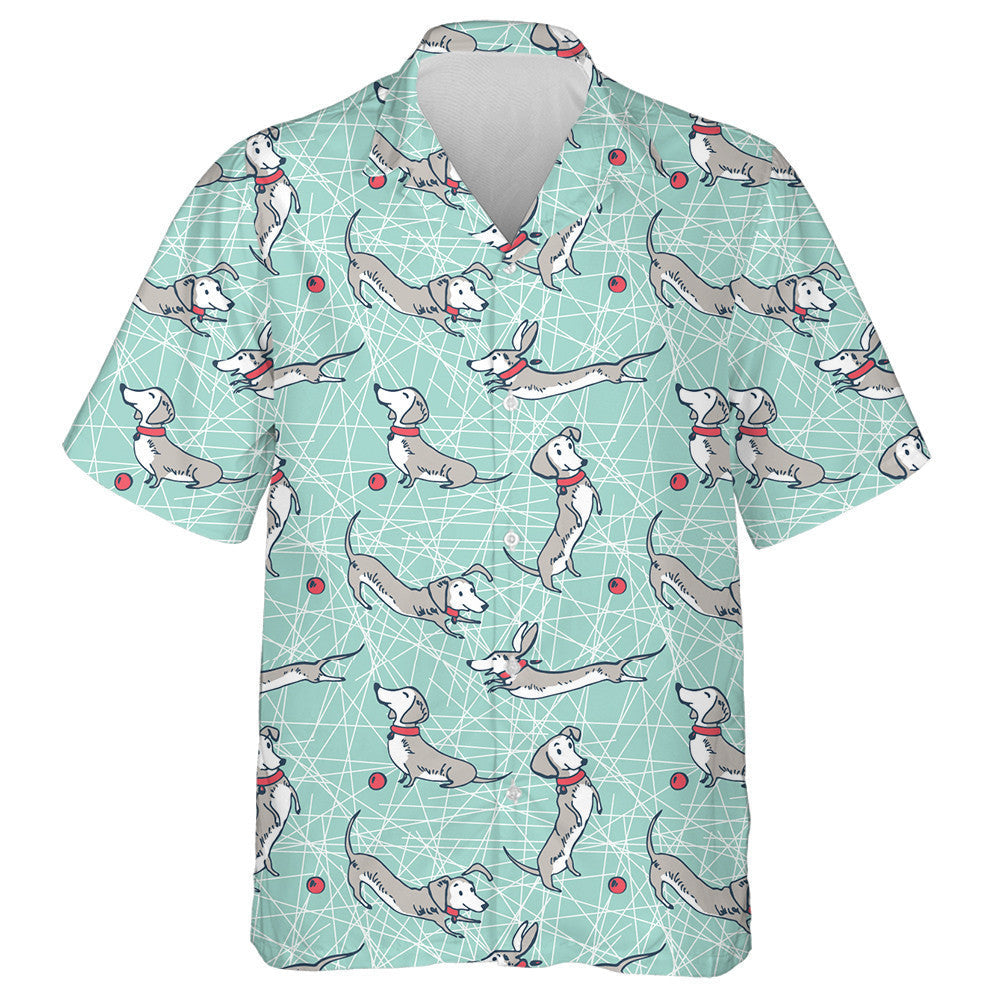 Grey Dachshunds And Red Ball On Line Hawaiian Shirt Hawaiian Shirt Gift, Christmas Gift