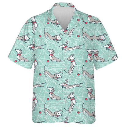 Grey Dachshunds And Red Ball On Line Hawaiian Shirt Hawaiian Shirt Gift, Christmas Gift