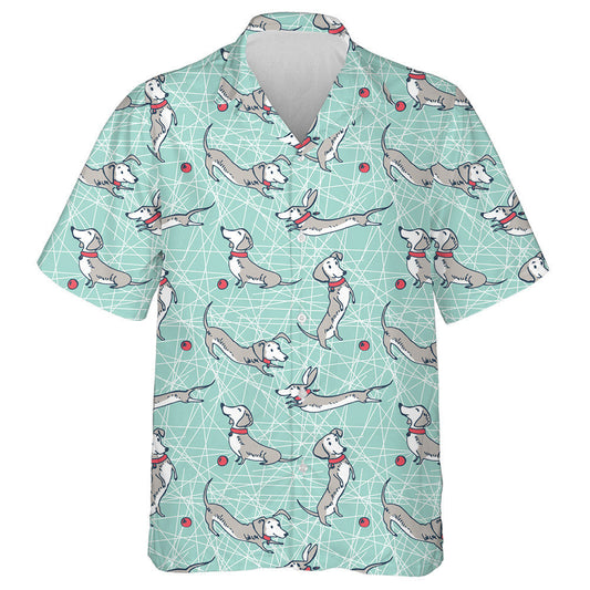 Grey Dachshunds And Red Ball On Line Hawaiian Shirt Hawaiian Shirt Gift, Christmas Gift