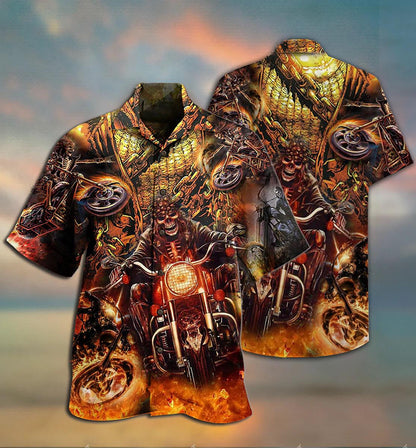 Motorcycle Skull Racing Fast 3D All Over Printed Hawaiian Shirt, Hawaiian Shirt Gift, Christmas Gift
