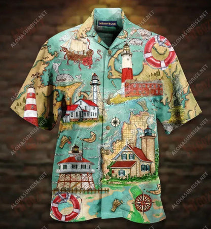 Lighthouse Guide Me Around The World Unisex Hawaiian Shirt Vacation Short Sleeve Vintage Hawaiian Shirts Funny Hawaiian Shirts, Hawaiian Shirt Gift, Christmas Gift
