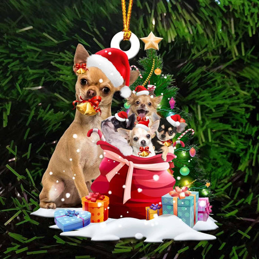 Chihuahua and gift bags gift for her gift for him gift for Chihuahua lover ornament, Happy Christmas Ornament, Christmas Gift, Christmas Decoration