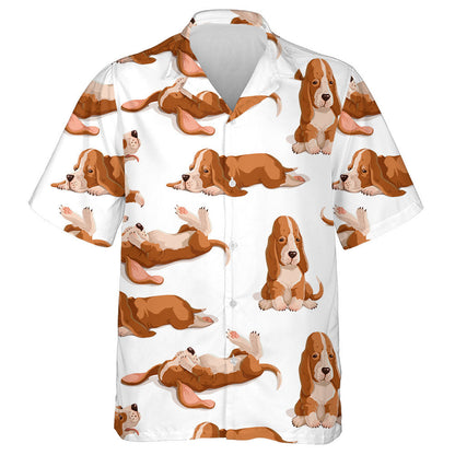 Cartoon Basset Hounds Dog Isolated Background Hawaiian Shirt, Hawaiian Shirt Gift, Christmas Gift