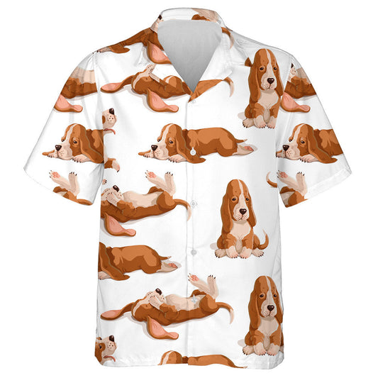 Cartoon Basset Hounds Dog Isolated Background Hawaiian Shirt, Hawaiian Shirt Gift, Christmas Gift