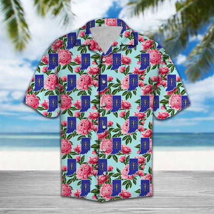 Indiana Flag With Pink Peony Hawaiian Shirt, Hawaiian For Gift