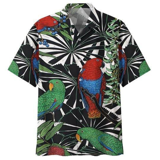 Parrot Bird On Blackground Design Hawaiian Shirt, Hawaiian Shirt Gift, Christmas Gift