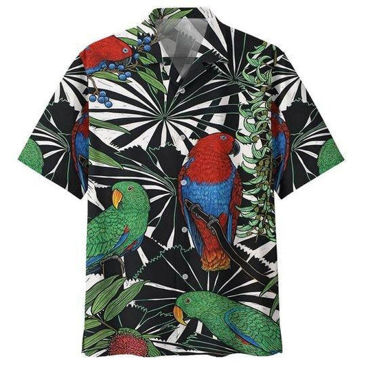 Dearann ​​Parrot Bird On Blackground Léine Haváís, Bronntanas Léine Haváíais, Bronntanas Nollag