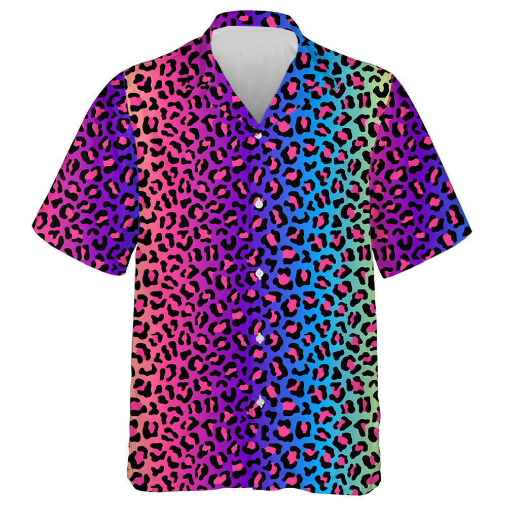 Colorful Leopard Neon Rainbow Colored Background Hawaiian Shirt, Hawaiian Shirt Gift, Christmas Gift
