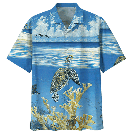 Turtle Breathe Oxygen Pattern Design Hawaiian Shirt, Hawaiian For Gift