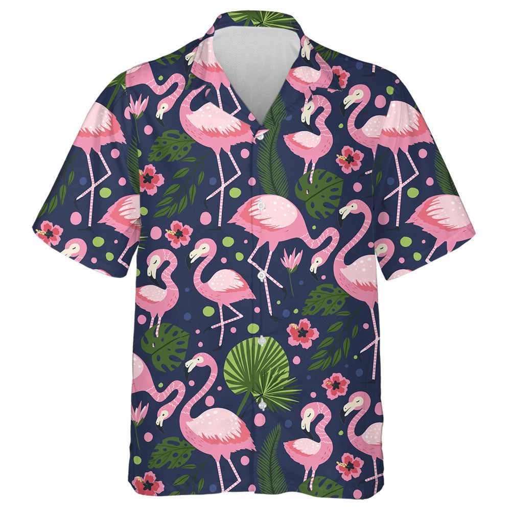 Flamingo With Tropic Palm And Pink Flowers Hawaiian Shirt, Hawaiian Shirt Gift, Christmas Gift