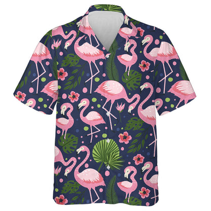 Flamingo With Tropic Palm And Pink Flowers Hawaiian Shirt, Hawaiian Shirt Gift, Christmas Gift