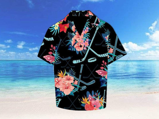 Hockey And Tropical Flower Natural Design Hawaiian Shirt, Hawaiian For Gift