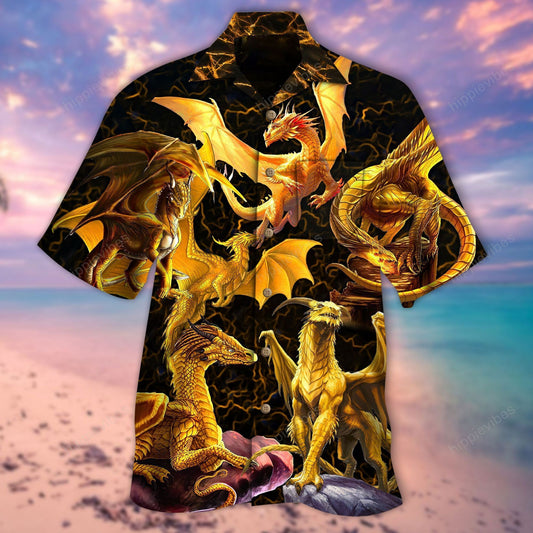 Golden Dragon Mystery Art On Black Design Hawaiian Shirt, Hawaiian Shirt Gift, Christmas Gift