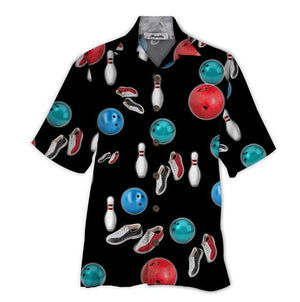 Bowling And Pin Tropical Background Design Hawaiian Shirt, Hawaiian For Gift