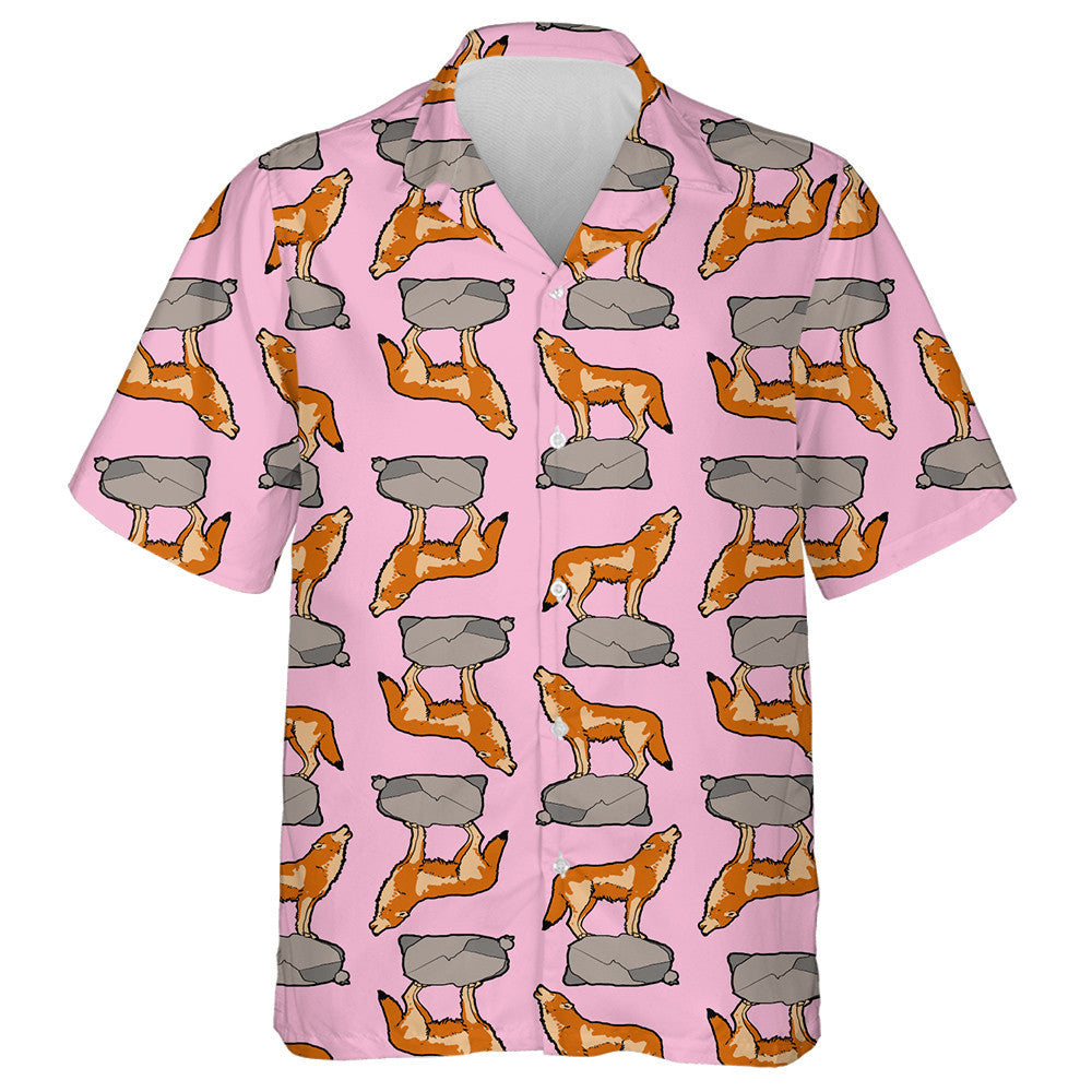 The Coyote Wolf Is Standing On The Rock Hawaiian Shirt,Hawaiian Shirt Gift, Christmas Gift