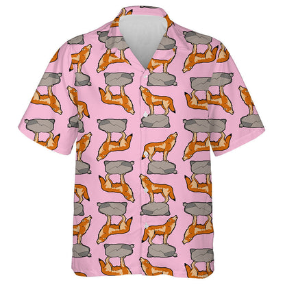 The Coyote Wolf Is Standing On The Rock Hawaiian Shirt,Hawaiian Shirt Gift, Christmas Gift