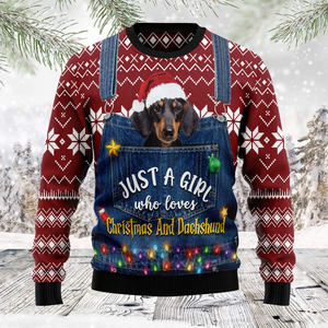 Just A Girl Who Loves Christmas And Dachshund Ugly Christmas Sweater, Christmas Ugly Sweater,Christmas Gift,Gift Christmas 2022