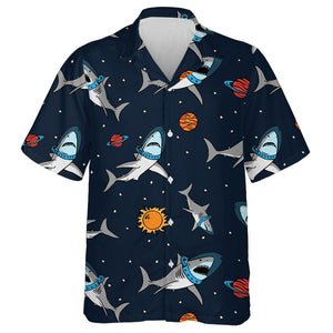 Pattern Of Cute Astronaut Shark And Space Background Elements Hawaiian Shirt, Hawaiian Shirt Gift, Christmas Gift