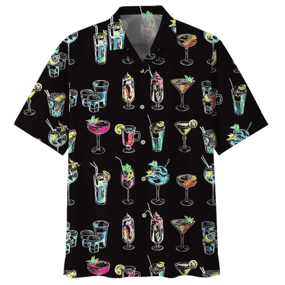 Colorful Cocktail With Black Skin Pattern Hawaiian Shirt, Hawaiian For Gift
