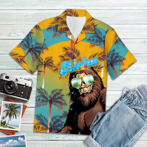 Cool Bigfoot Wear Sunglasses Palm Trees Design Hawaiian Shirt, Hawaiian Shirt Gift, Christmas Gift