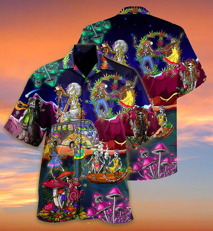 Hippie Skull Couple 3D All Over Printed Hawaiian Shirt, Hawaiian Shirt Gift, Christmas Gift