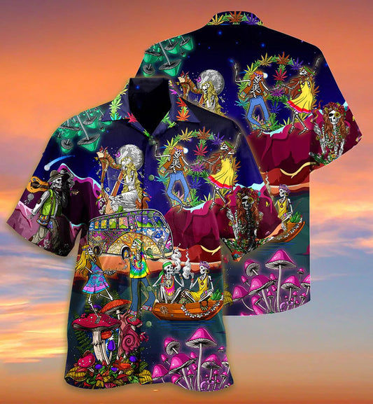 Hippie Skull Couple 3D All Over Printed Hawaiian Shirt, Hawaiian Shirt Gift, Christmas Gift