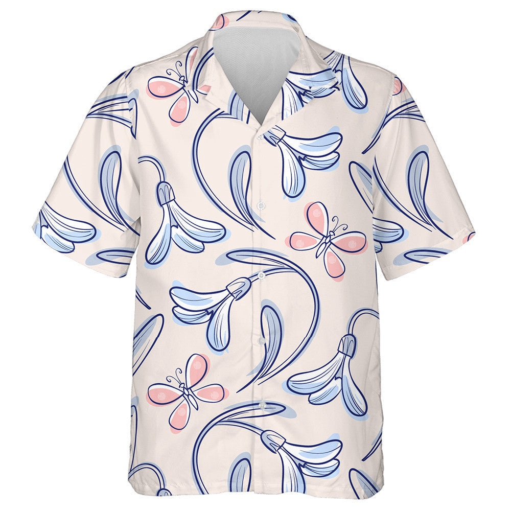 Hand Drawn Floral With Snowdrops And Butterflies Hawaiian Shirt, Hawaiian Shirt Gift, Christmas Gift