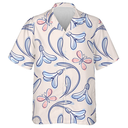 Hand Drawn Floral With Snowdrops And Butterflies Hawaiian Shirt, Hawaiian Shirt Gift, Christmas Gift