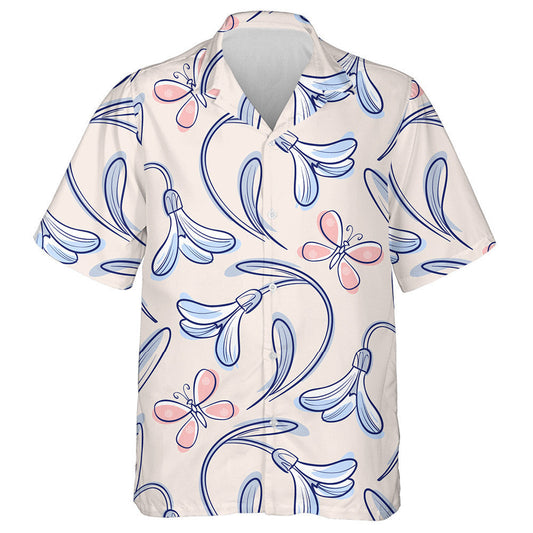 Hand Drawn Floral With Snowdrops And Butterflies Hawaiian Shirt, Hawaiian Shirt Gift, Christmas Gift
