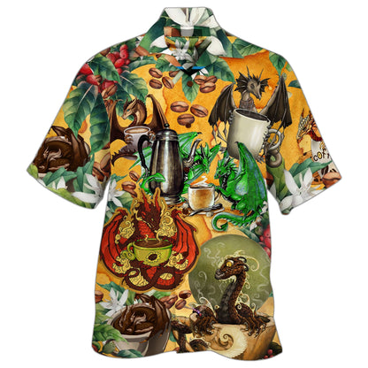 Dragon With Coffee Cup Hawaiian Shirt_Hawaiian Shirt Gift, Christmas Gift
