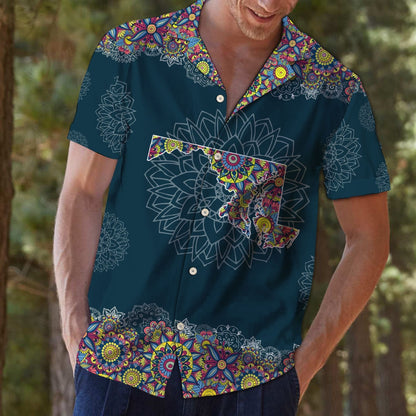 Maryland Map With Mandala Flowers In Teal Hawaiian Shirt, Hawaiian Shirt Gift, Christmas Gift