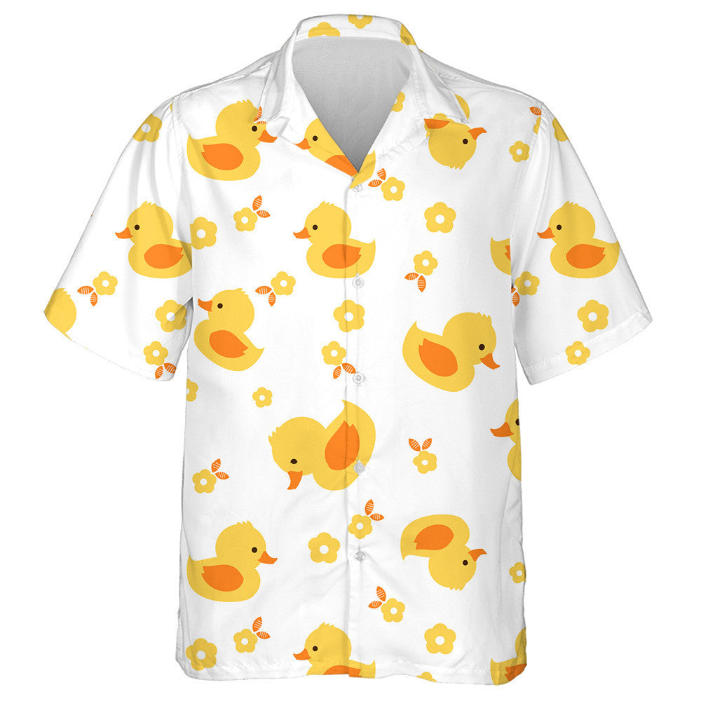 Hand Drawn Duck Cartoon And Little Flower Hawaiian Shirt, Hawaiian Shirt Gift, Christmas Gift