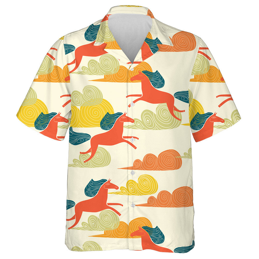 Copy of Cartoon Flying Red Horses In Clouds Hawaiian Shirt, Hawaiian For Gift