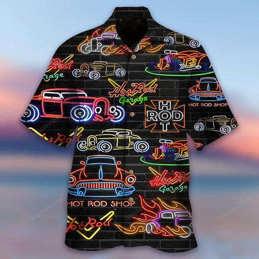 Solas Neon Slat Te Colorful Ar Dhearadh Dubh Léine Haváís, Bronntanas Léine Haváís, Bronntanas Nollag