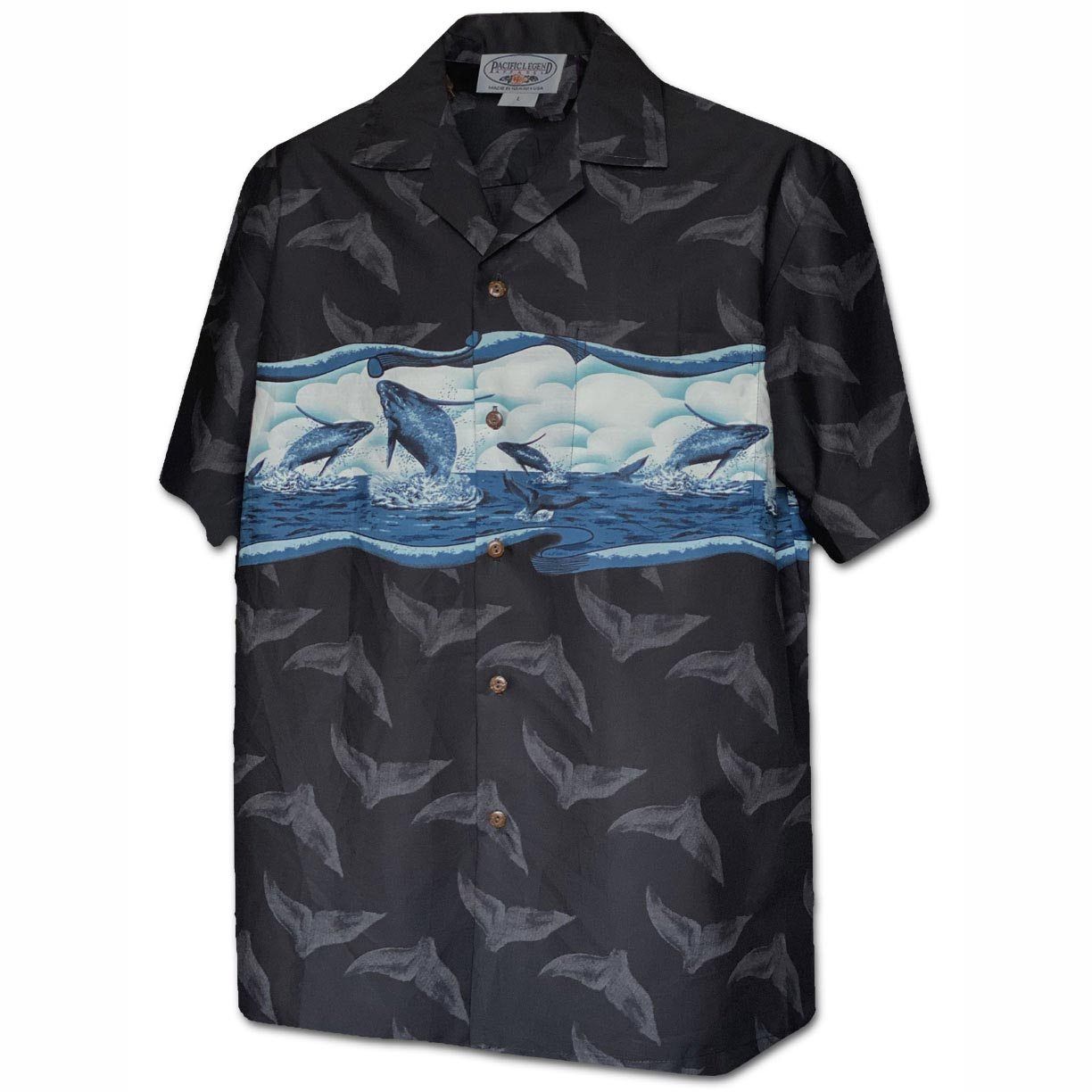 Breaching Whales Black Hawaiian Shirt,Hawaiian Shirt Gift, Christmas Gift