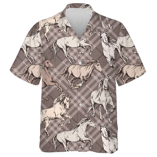 The Running Beautiful Horses On Vintage Checkered Hawaiian Shirt,Hawaiian Shirt Gift, Christmas Gift
