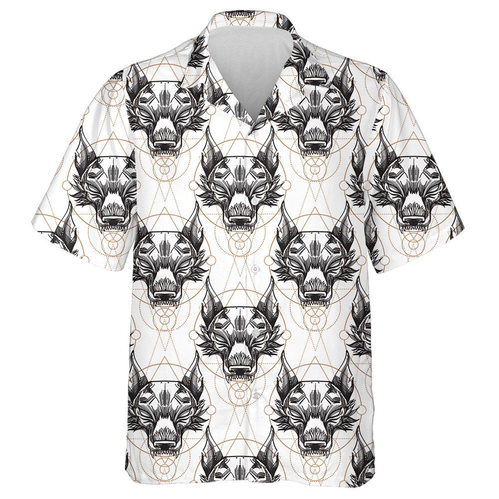 Muzzle Of The Wolf In Tribal Style Hawaiian Shirt,,Hawaiian Shirt Gift, Christmas Gift