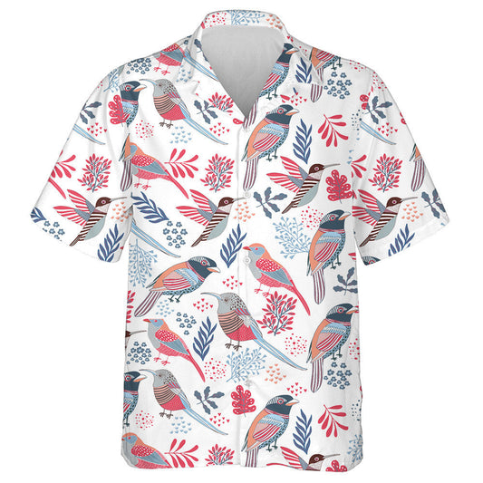 Colorful Birds In Different Actions With Floral Hawaiian Shirt, Hawaiian Shirt Gift, Christmas Gift