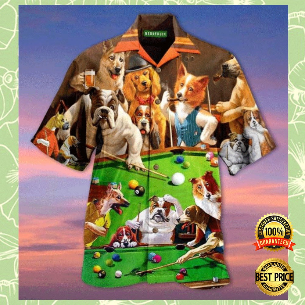Dogs Playing Billiards Hawaiian Shirt_Hawaiian Shirt Gift, Christmas Gift